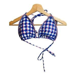 RACHEL Rachel Roy Shim Halter‎ String Bikini Top in Cobalt Blue and Hot Pink L